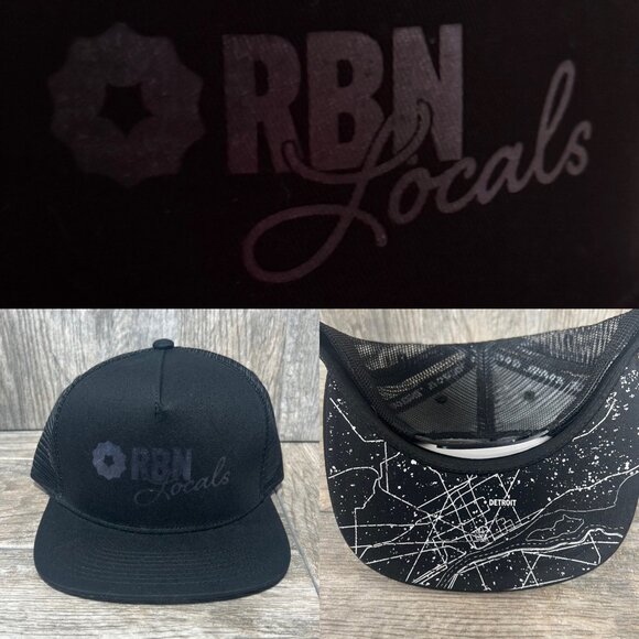 Rust Belt Nation Local Detroit Black Foil Snapback Trucker Hat Mesh RBN NWOT - Picture 1 of 8